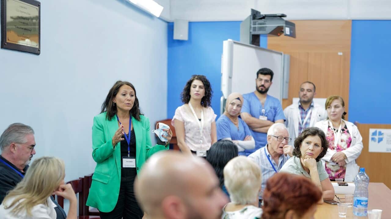 Rozana CEO Ronit Zimmer (wearing green jacket) addresses allied health professionals (Supplied Rozana).jpg
