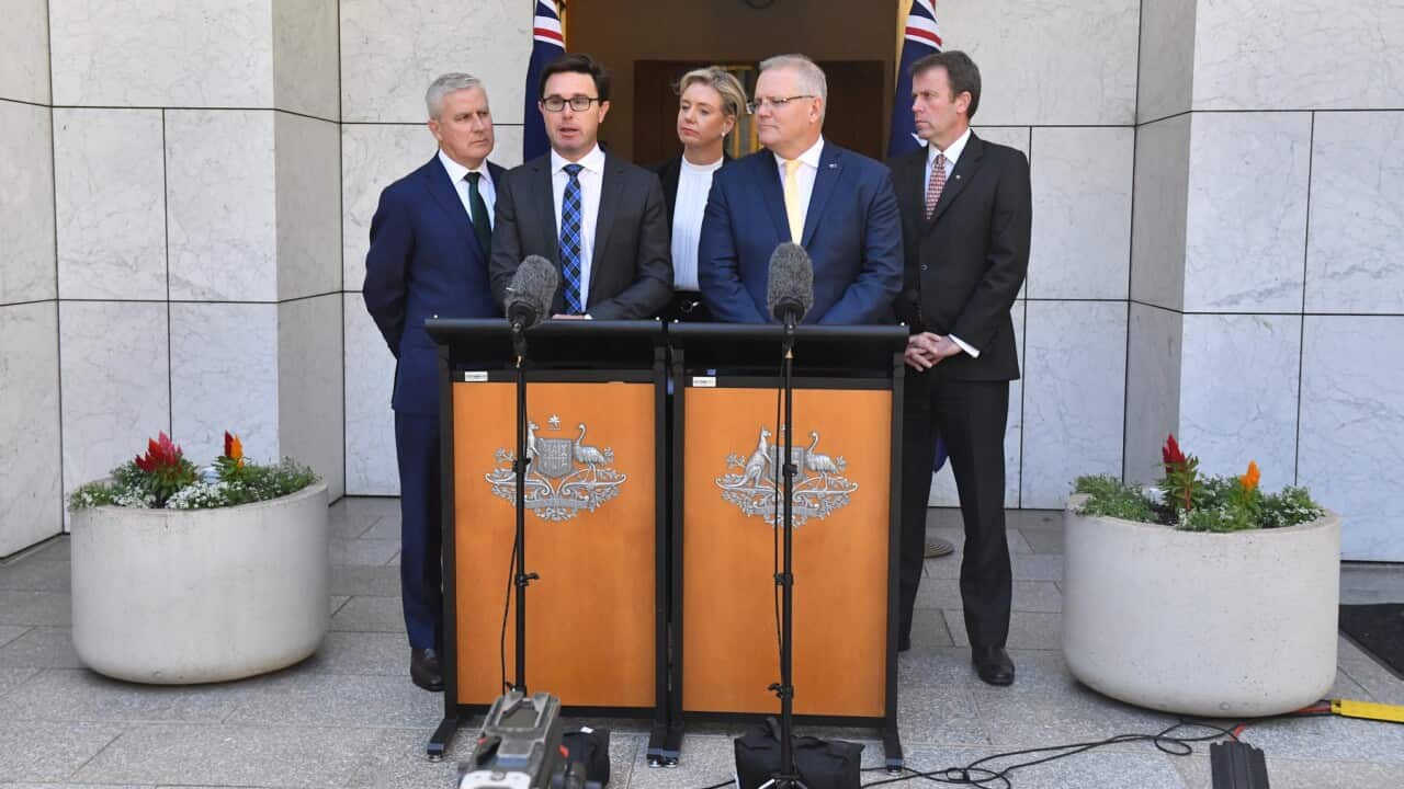 Scott Morrison leads a press conference at Parliament about the Government's drought package