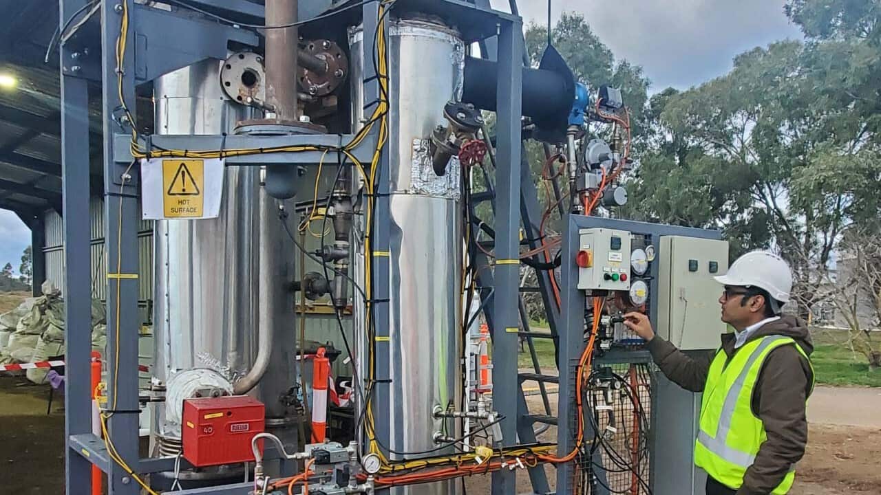 Prof Kalpit Shah with the technology being trialled at the Recycled Water Plant.