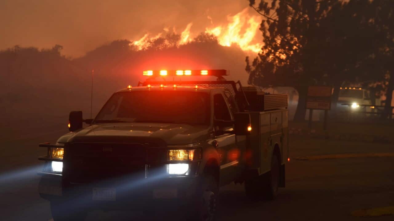a Forest Service vehicle near the Sand Fire in Santa Clarita, California