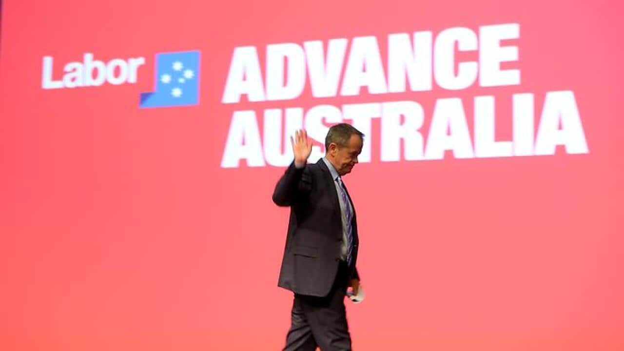 Leader of the Labor party Bill Shorten after addressing the audience on day two of the Australian Labor Party conference held at the Melbourne convention. Saturday, July 25, 2015.
