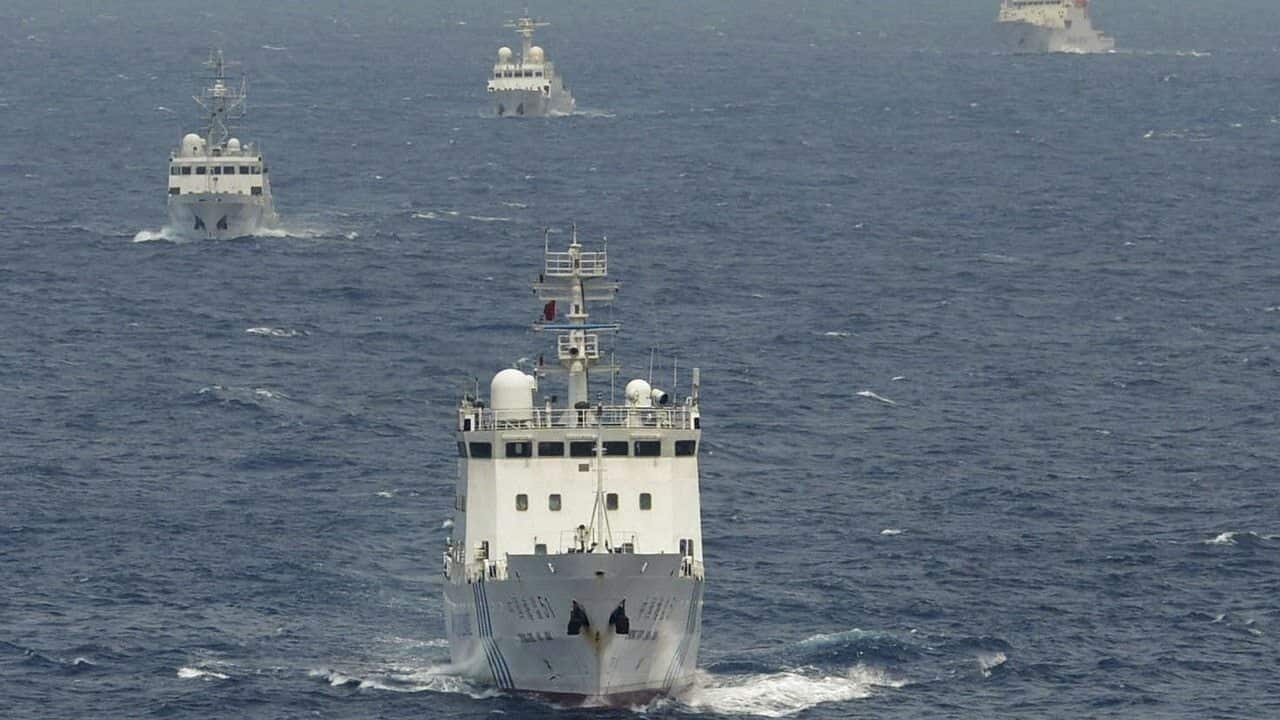 A file photo of the Haijian 51 and other Chinese maritime surveillance vessels. China’s navy has grown dramatically over the past two decades.