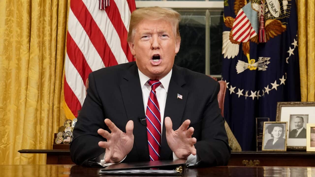 President Donald Trump speaks from the Oval Office of the White House as he gives a prime-time address about border security Tuesday, Jan. 8, 2018, in Washington.