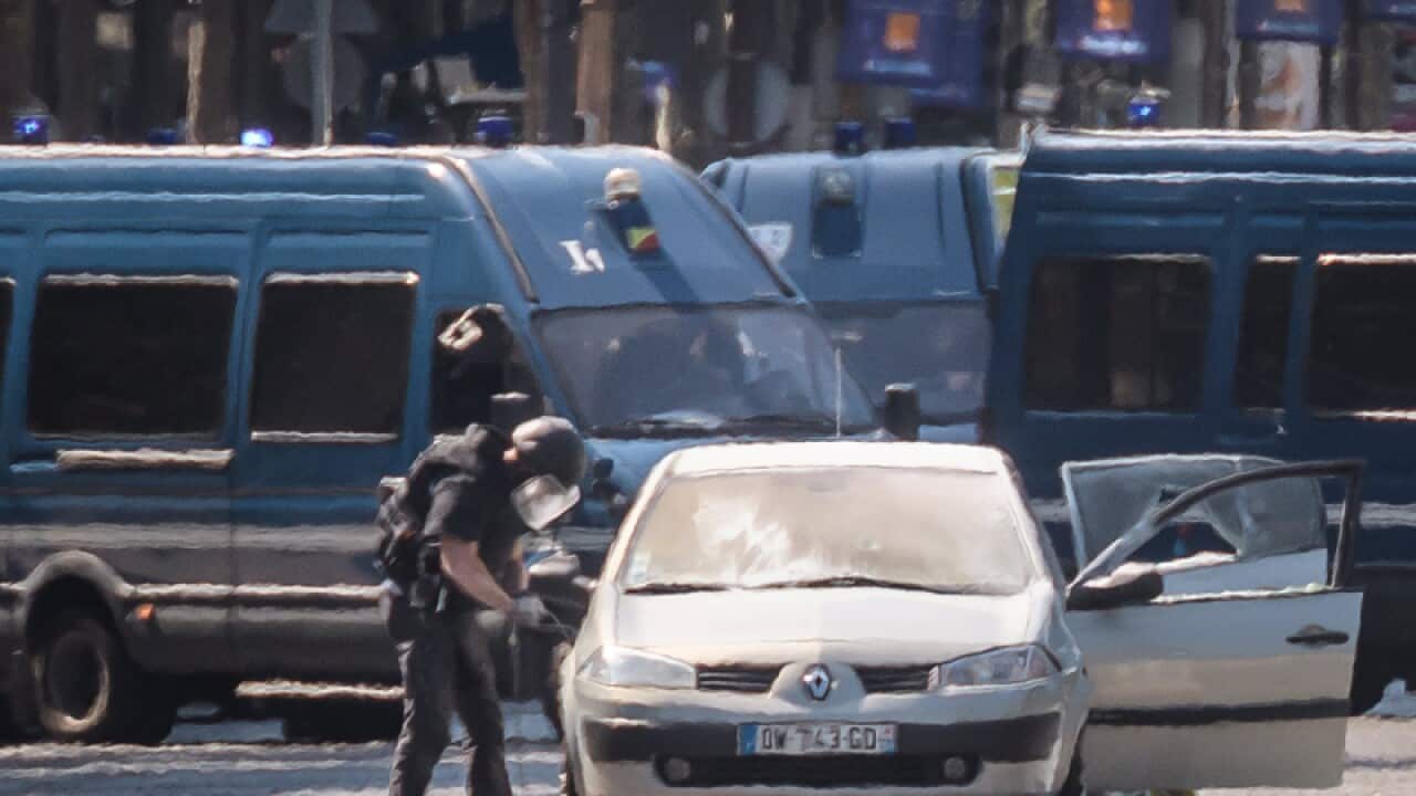 Police at Champs Elysees avenue in Paris