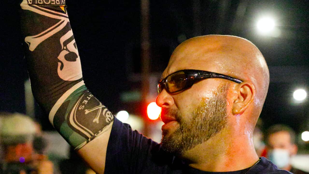 Patriot Prayer founder Joey Gibson in Portland on August 17, 2020