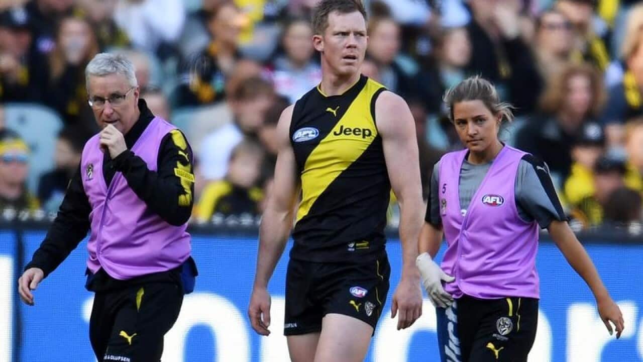 Richmond Tigers player Jack Riewoldt leaves the field
