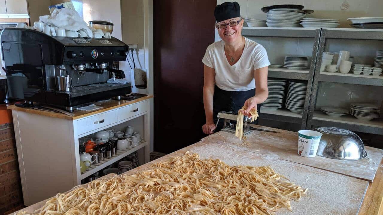 Giuliana Di Luca, one of the four siblings who run Cucina Casareccia, makes pasta for service at the home-based restaurant in Sydney's west.