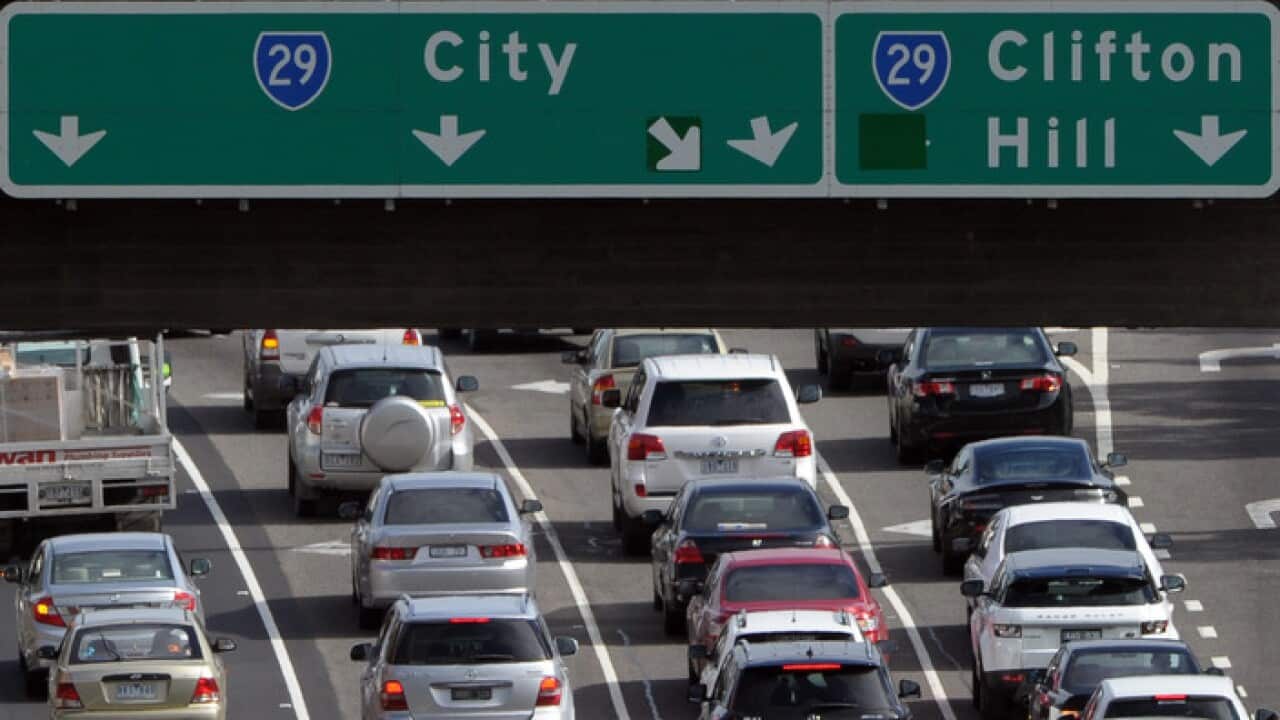 Traffic congestion is seen at the Hoddle Street exit of the Eastern Freeway in Melbourne