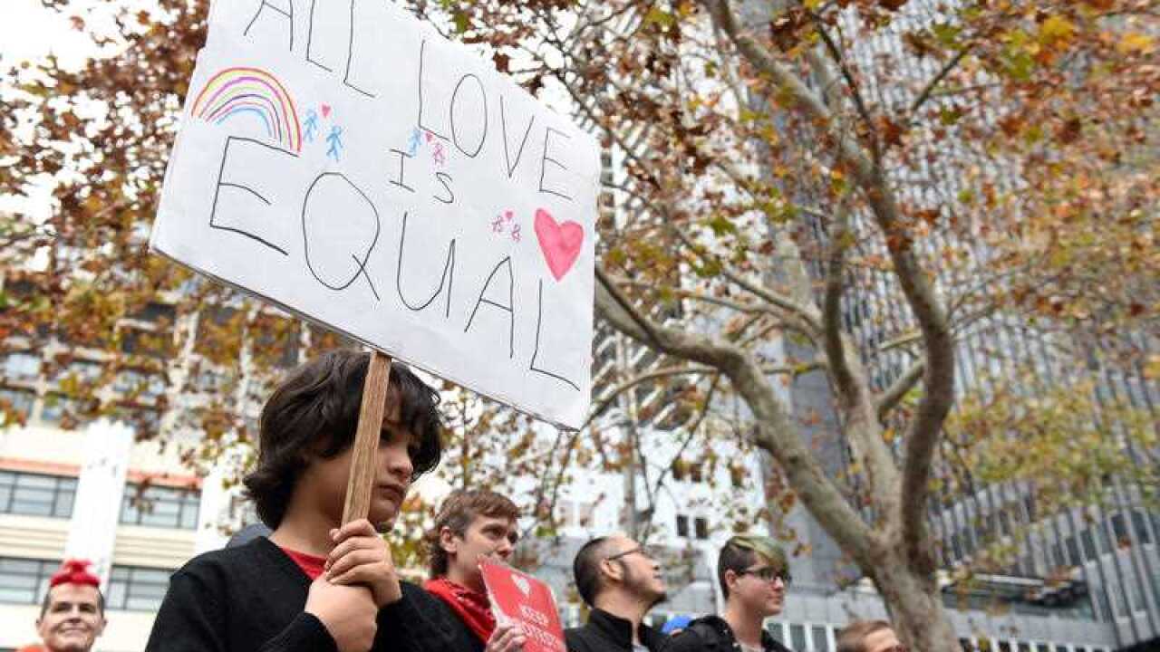 Demonstrators take part in a marriage equality rally in Sydney on Sunday, May 31, 2015. ()AAP)
