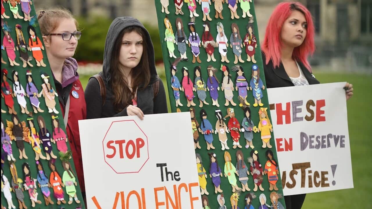 Women protest against violence against women in Canada.