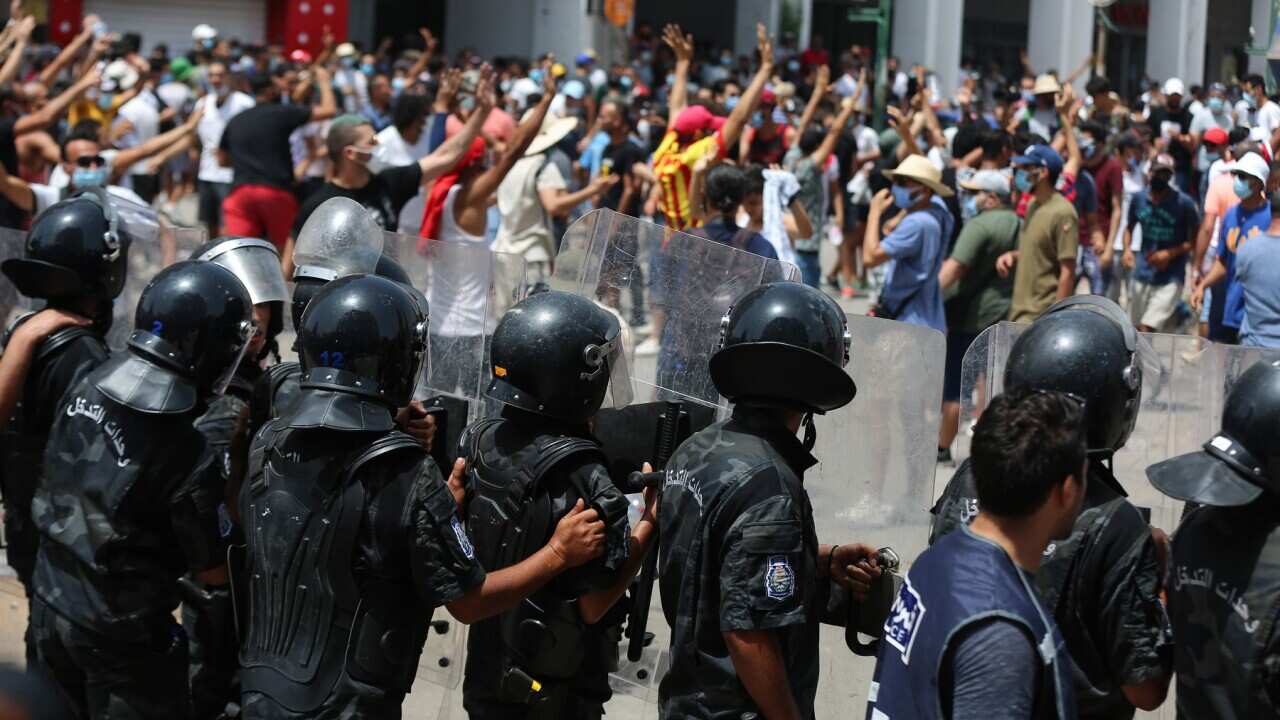 Demonstrators against Ennahdha party and the government in Tunis