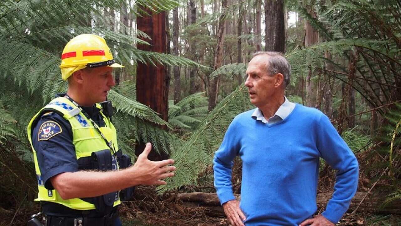 Veteran conservationist Bob Brown (R) is leading a two-week rolling protest against the Adani coal mine.