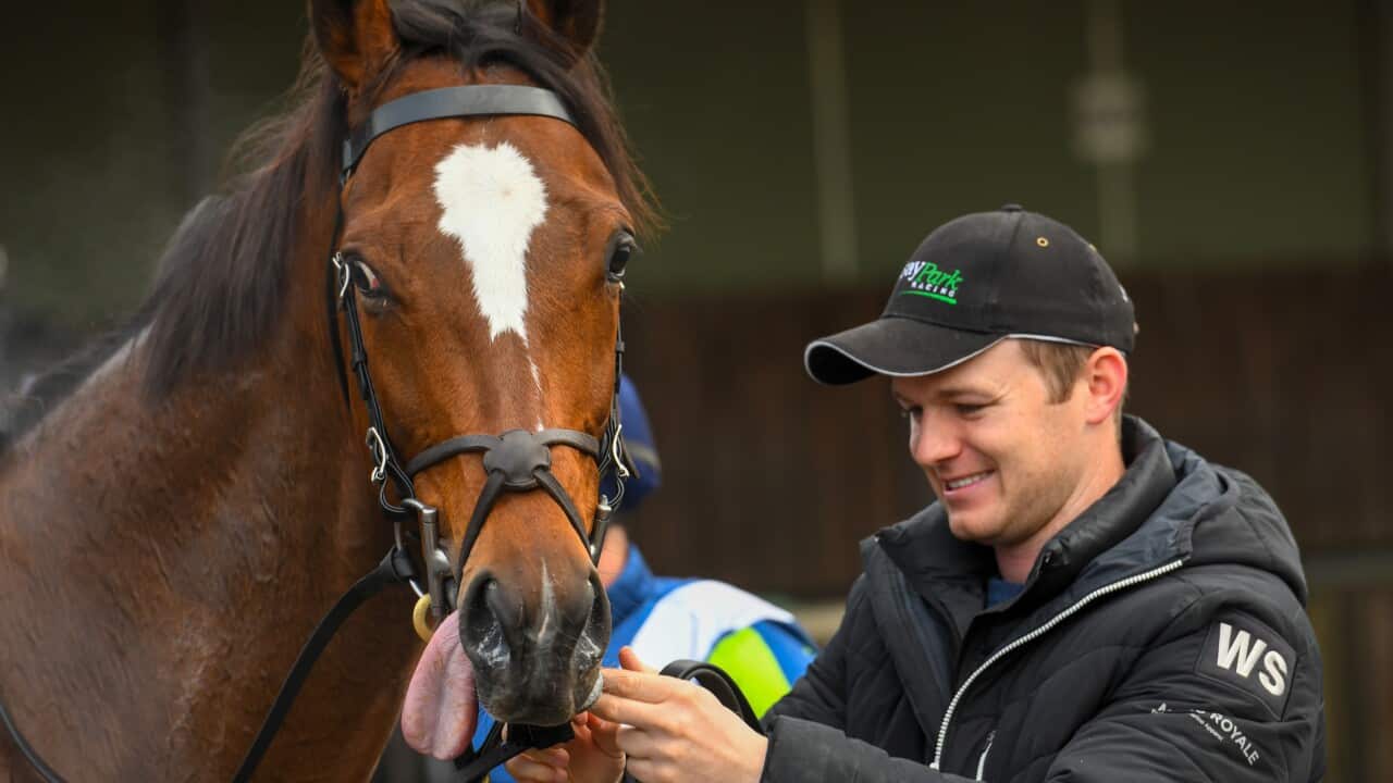 Rostropovich with trainer Ben Hayes.