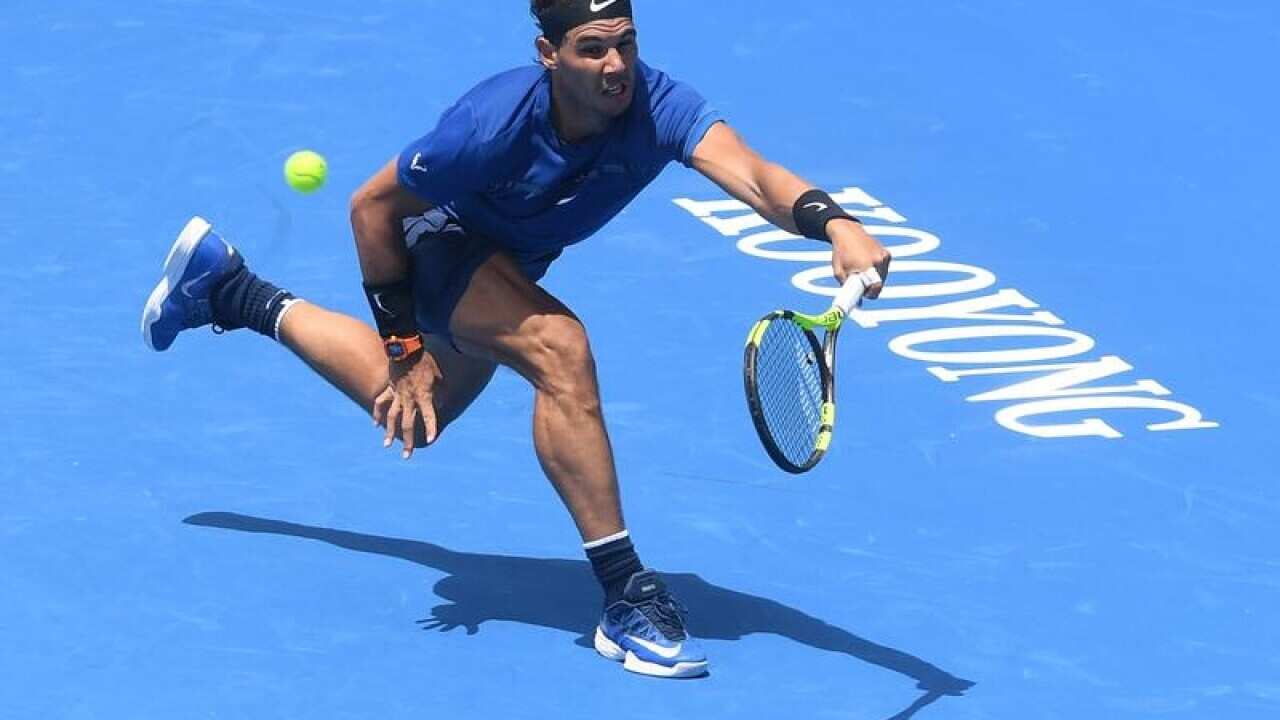 Rafael Nadal in action during match two of the Kooyong Classic.