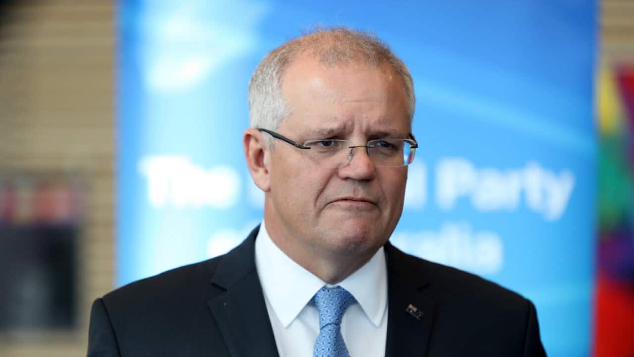 Prime Minister Scott Morrison speaks to the media at the South Australian Liberal party Annual General Meeting at the Adelaide Convention Centre in Adelaide.