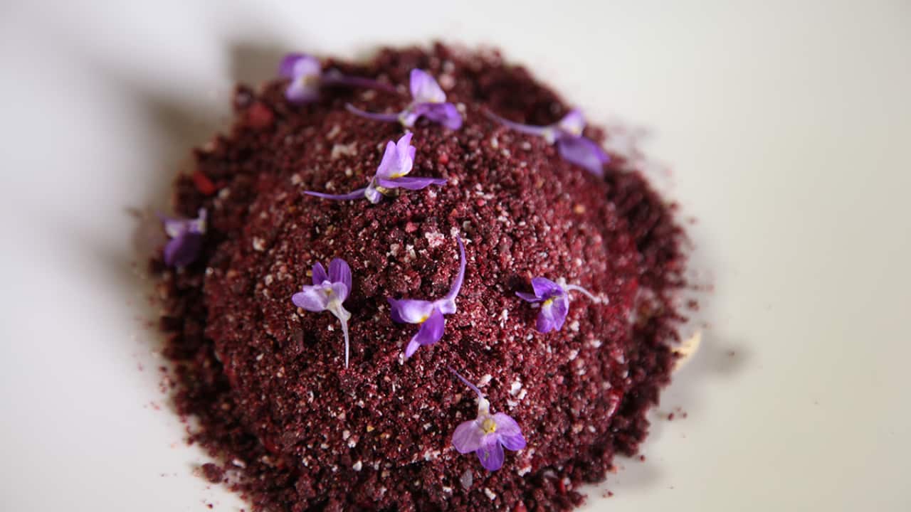 Martin Benn's beetroot three-ways with house-made goat's cheese.
