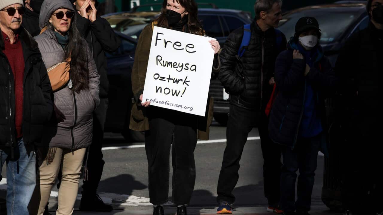 Protest at Harvard Square in reaction to student detained by ICE