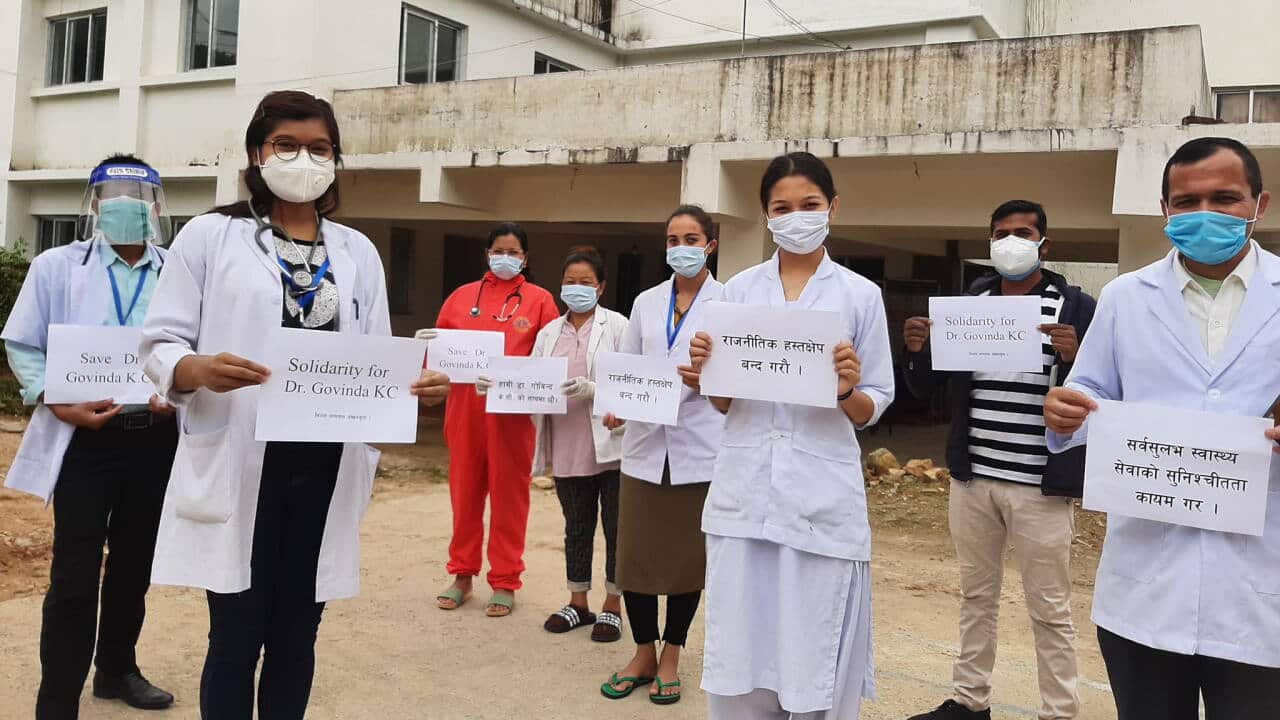 Nepali health workers in Okhaldhunga protest in support of Dr Govinda KC