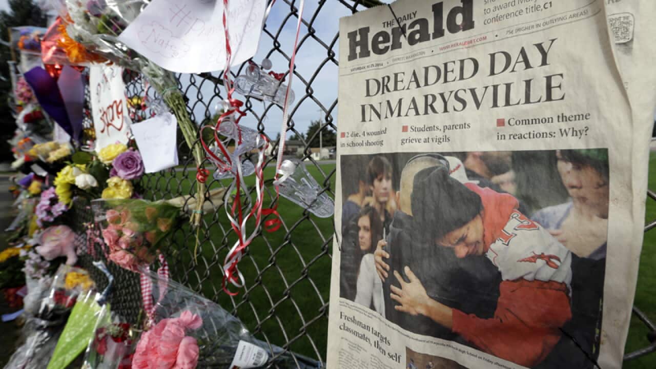 A memorial outside the Marysville Pilchuck High School