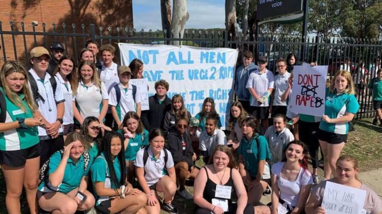 More thatn 50 students took part in a protest outside Swansea High School.