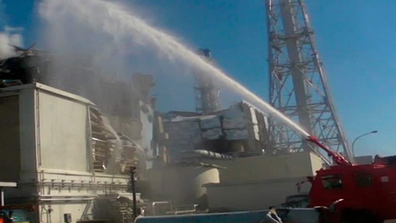 Junko Howe nuclear complex, March 18, 2011. Military fire attempt to prevent fuel from overheating and emitting dangerous levels of radiation.