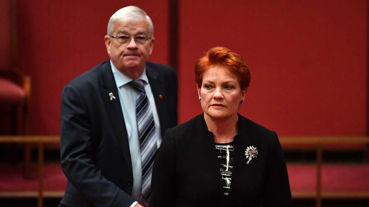 One Nation Senators Brian Burston and Pauline Hanson.