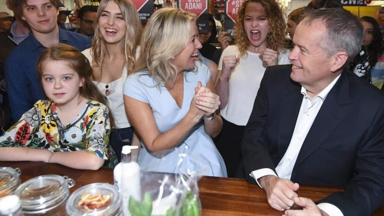 Bill Shorten with wife Chloe, and Rupert, Clementine and Georgette.