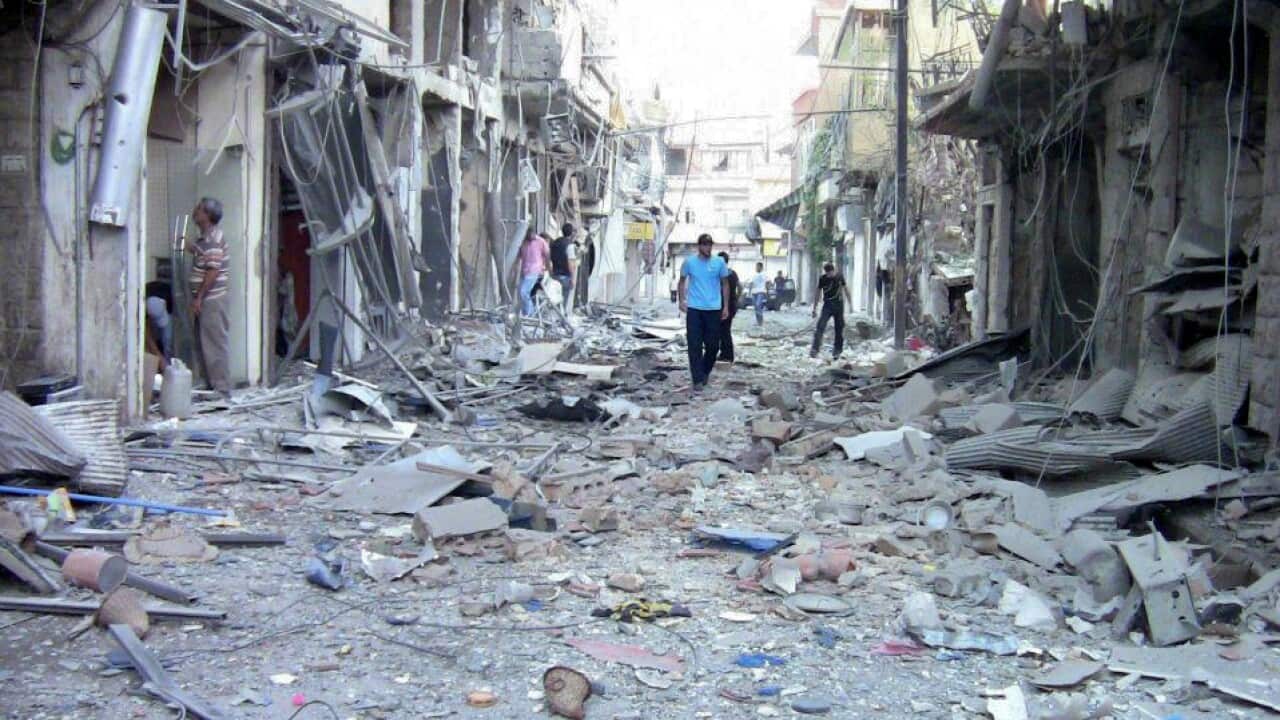 Damage allegedly caused by shelling by government forces of a shopping district in Zabadani - AAP-2.jpg