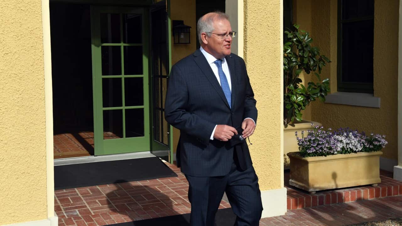 Prime Minister Scott Morrison leaves The Lodge after 14 days quarantine in Canberra, Mon October 11, 2021.