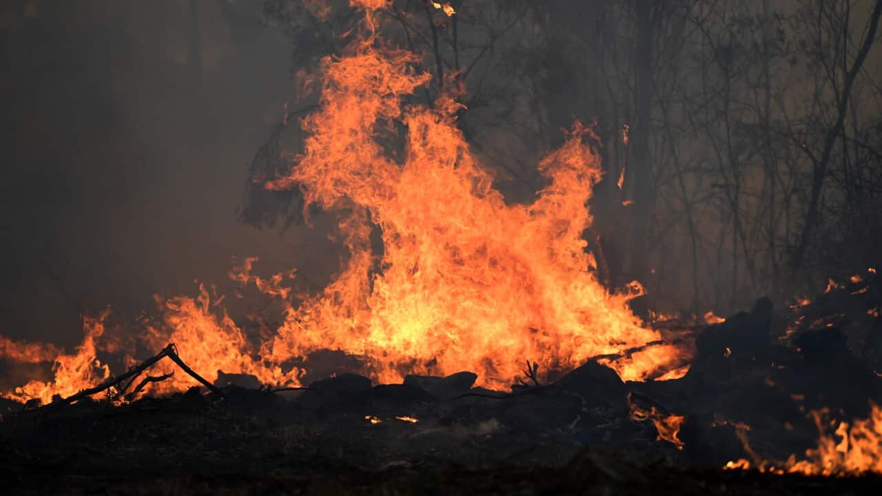 Bushfires burn around a property in Torrington, near Glen Innes