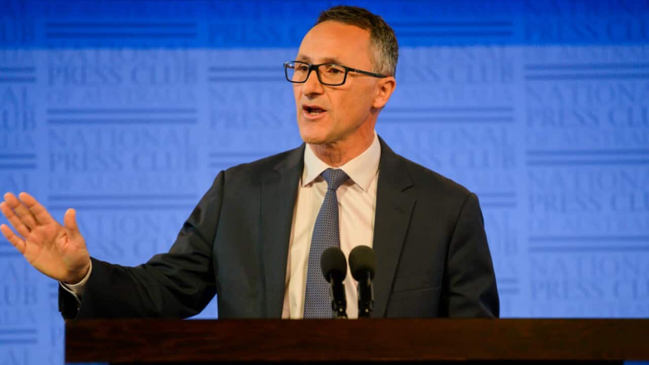 Greens leader Richard Richard Di Natale speaks at the National Press Club in Canberra, Wednesday, May 1, 2019. (AAP Image/Rohan Thomson) NO ARCHIVING