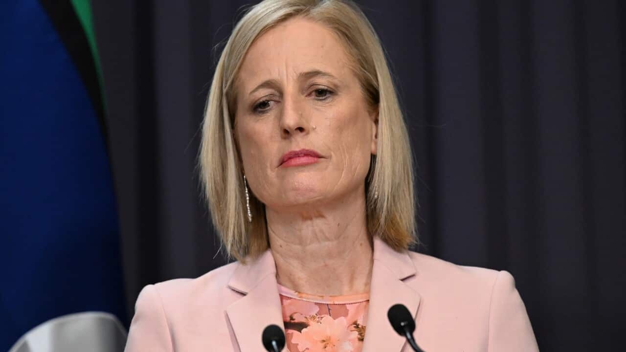 Minister for Finance Katy Gallagher at a press conference at Parliament House in Canberra