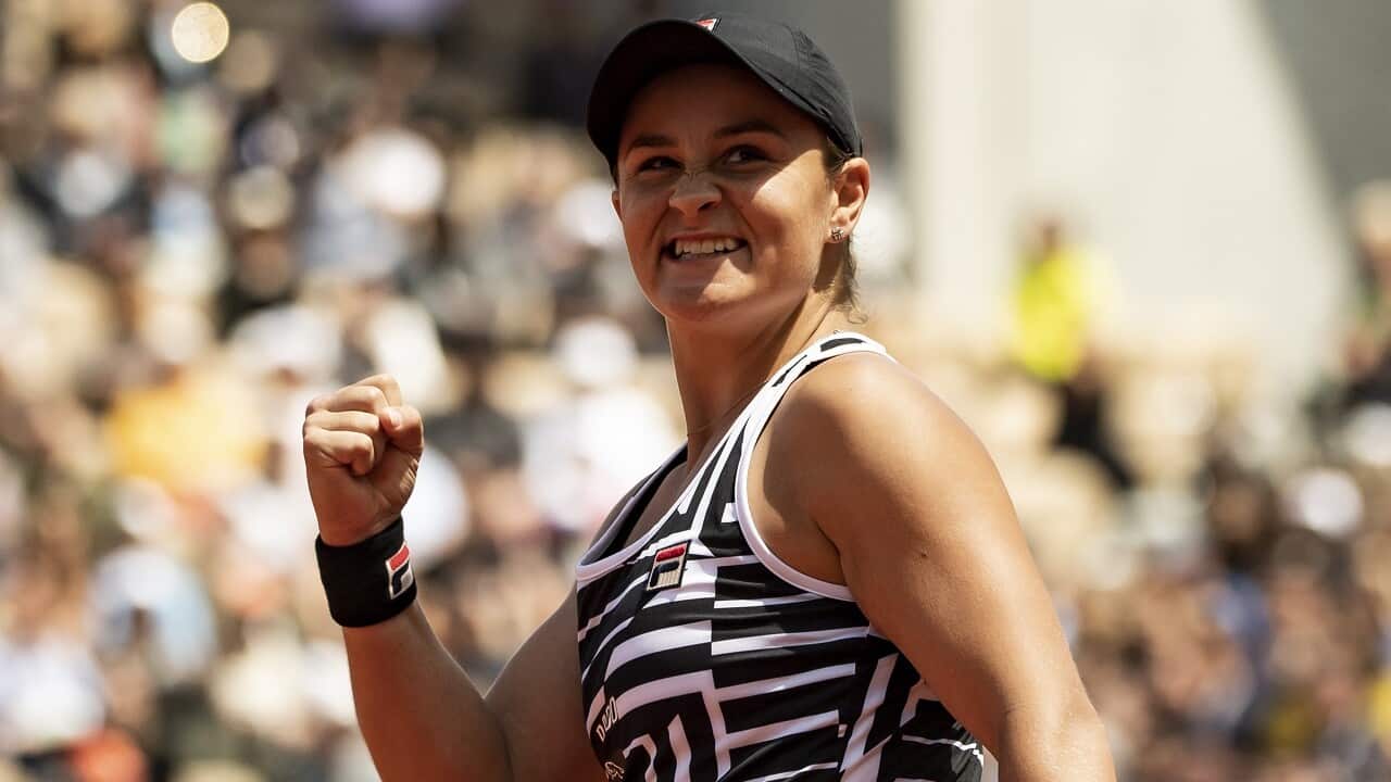 Ashleigh Barty of Australia celebrates her 6-3 7-5 victory.