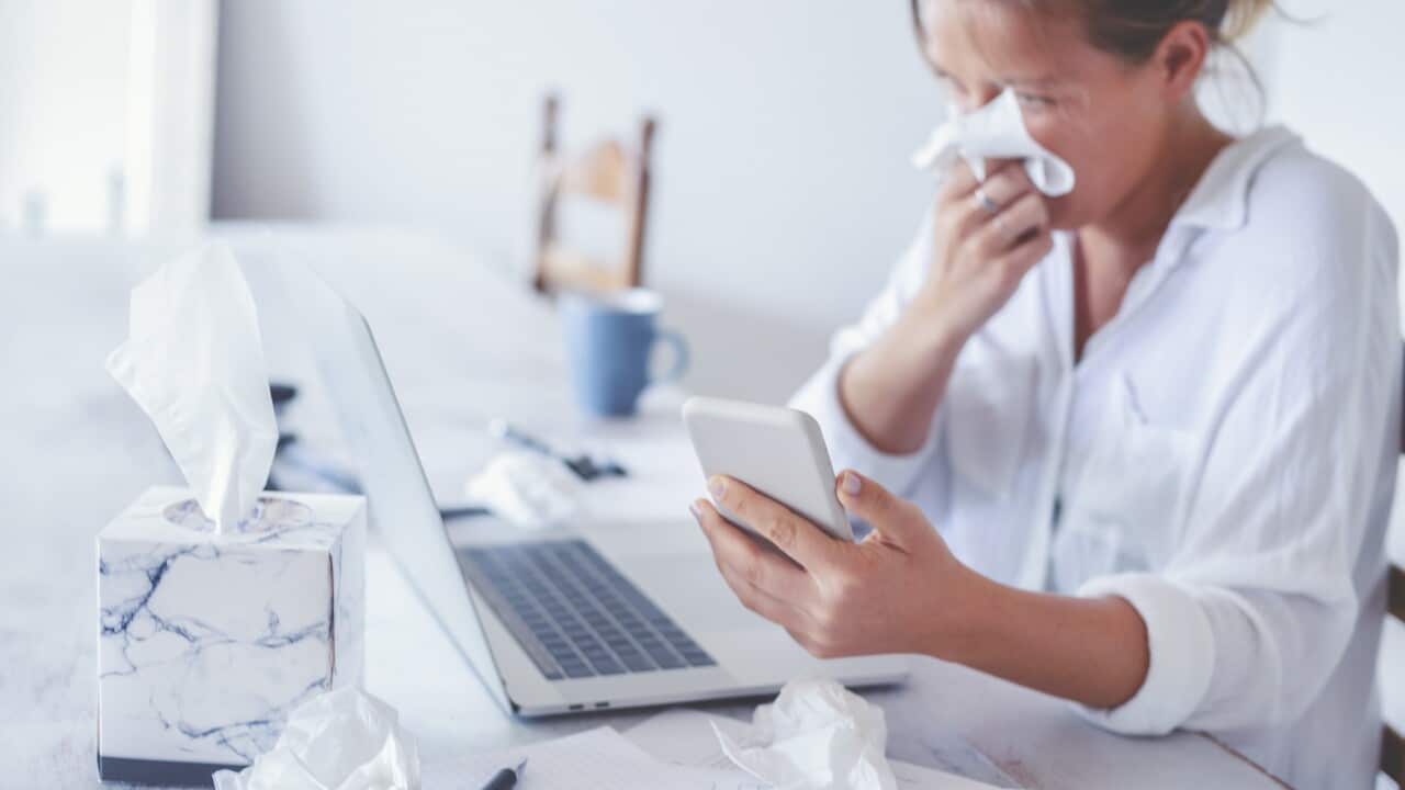 Woman with a cold or flu