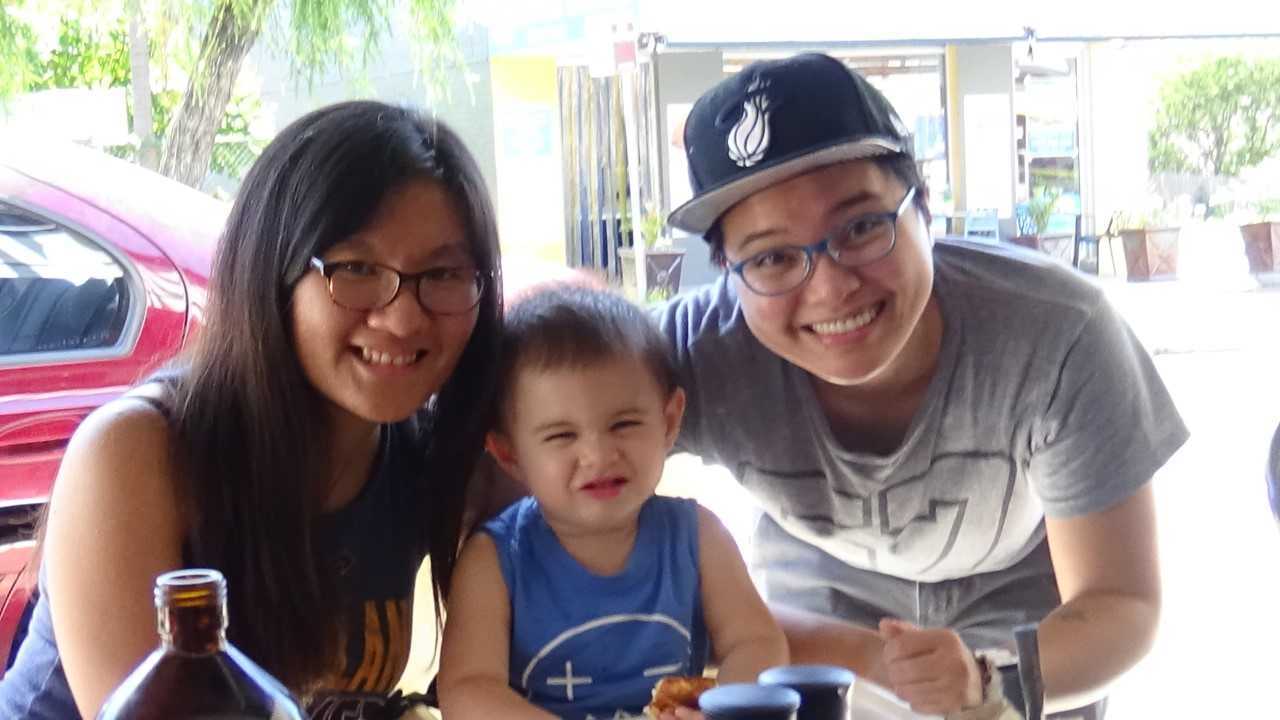 Meghan Israel and Kim Lao with their baby Franco