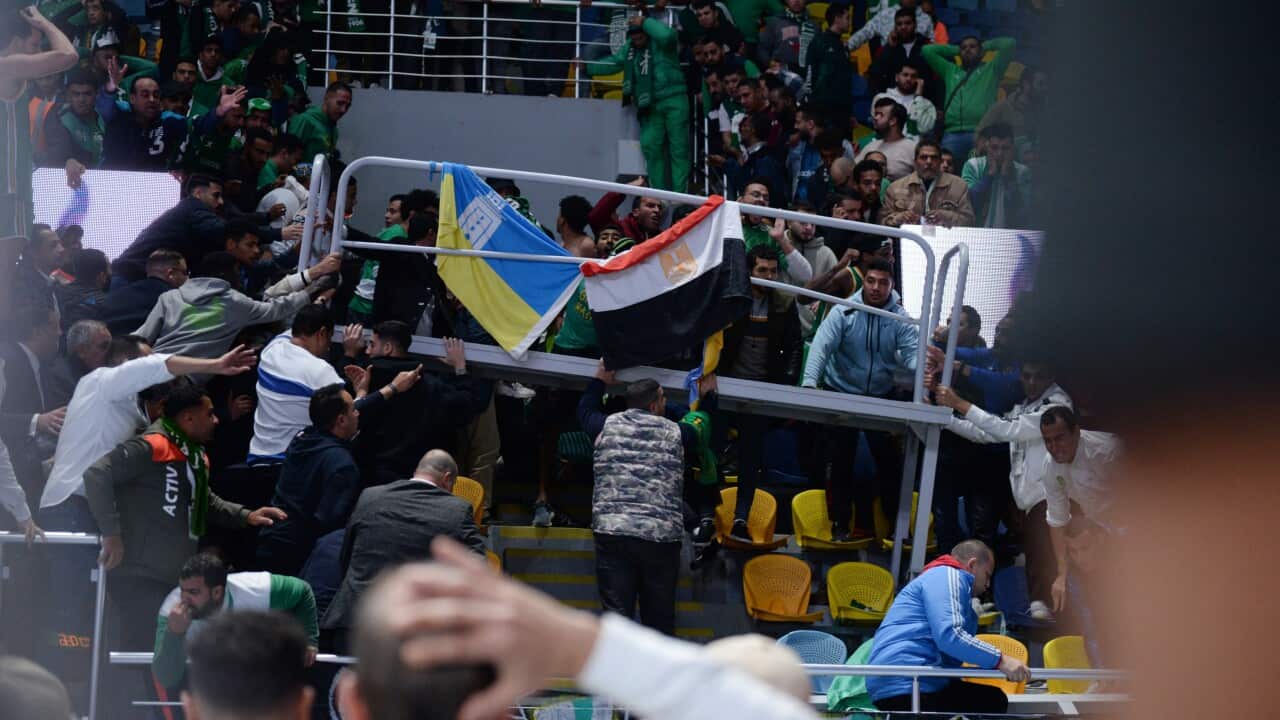 Part of the tribune falls down in a basketball match in Egypt
