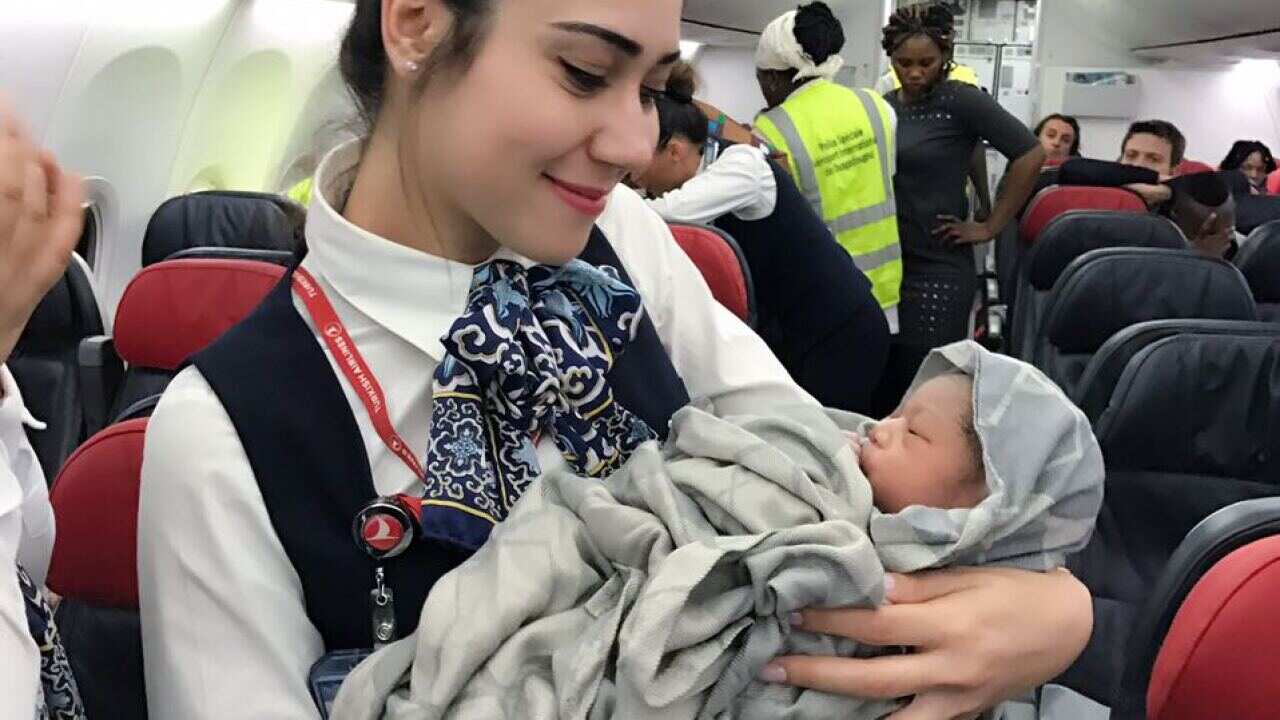 A baby girl named Kadiju has been born during a flight operated by Turkish Airlines.