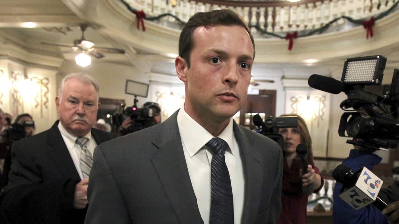 Former Baylor University fraternity president Jacob Anderson walks out of the courtroom Monday Dec. 10, 2018.