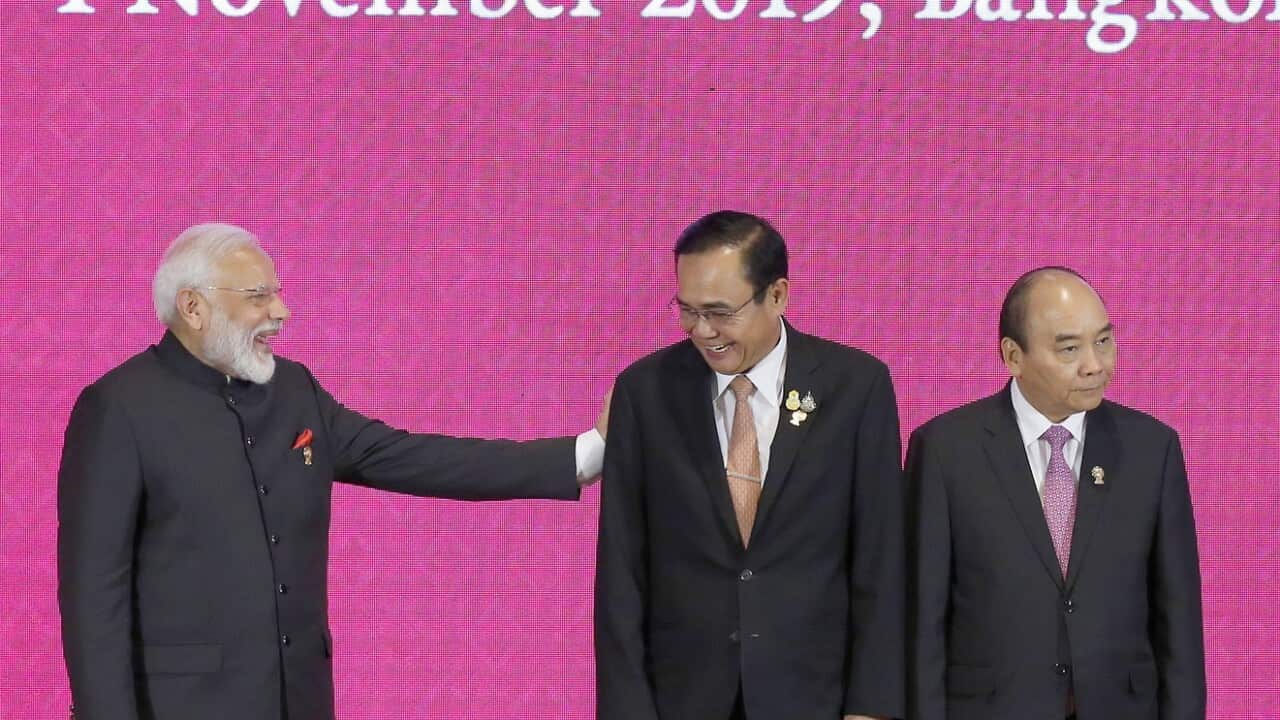 India's PM Narendra Modi, Thailand's PM Prahyut Chan-o-cha and Vietnam PM Nguyen Xuan Phuc