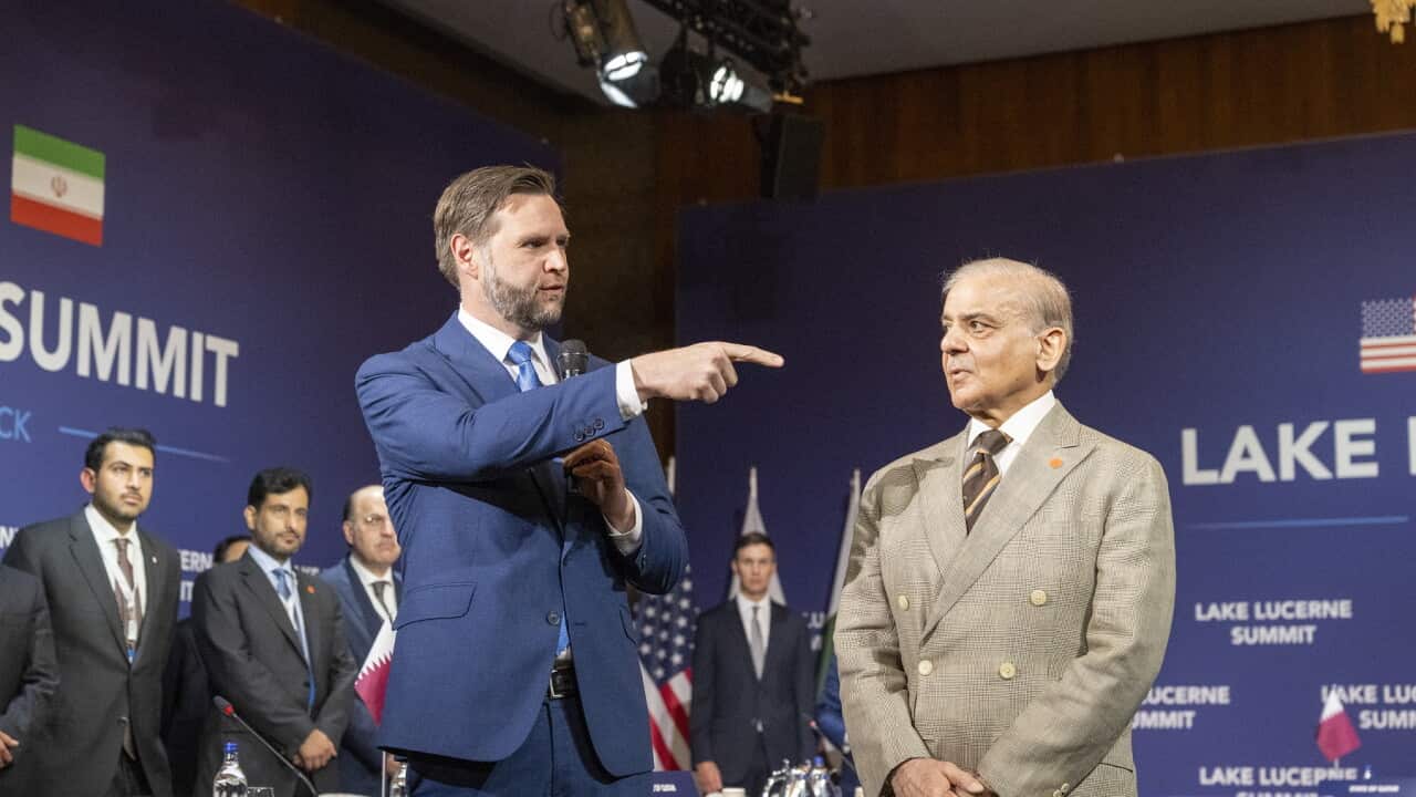 US Vice President JD Vance and Pakistan's Prime Minister Shehbaz Sharif during talks between the US and Iran (AAP).