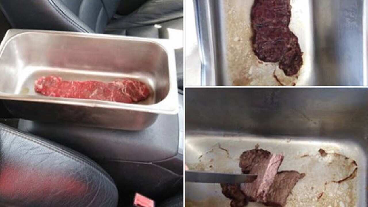 Man claims he cooked a steak to well done simply by leaving it in the car parked outside.