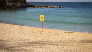 A Sydney beach with a sign that says 'beach closed'.