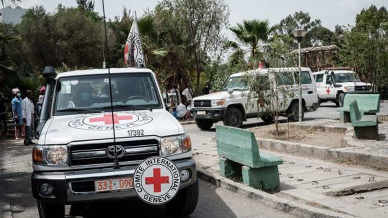 Ambulances of Red Cross are seen at the Mekele General Hospital in Mekele, on June 24, 2021.
