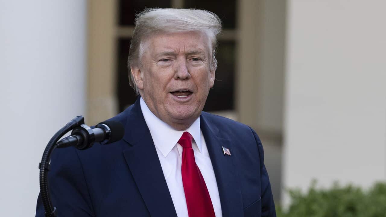 President Donald Trump departs after speaking about the coronavirus in the Rose Garden of the White House, Monday, April 27, 2020, in Washington. (AP Photo/Alex Brandon)