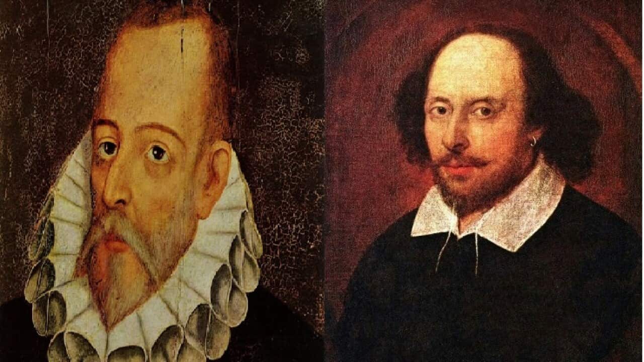The author William Shakespeare and Miguel de Cervantes