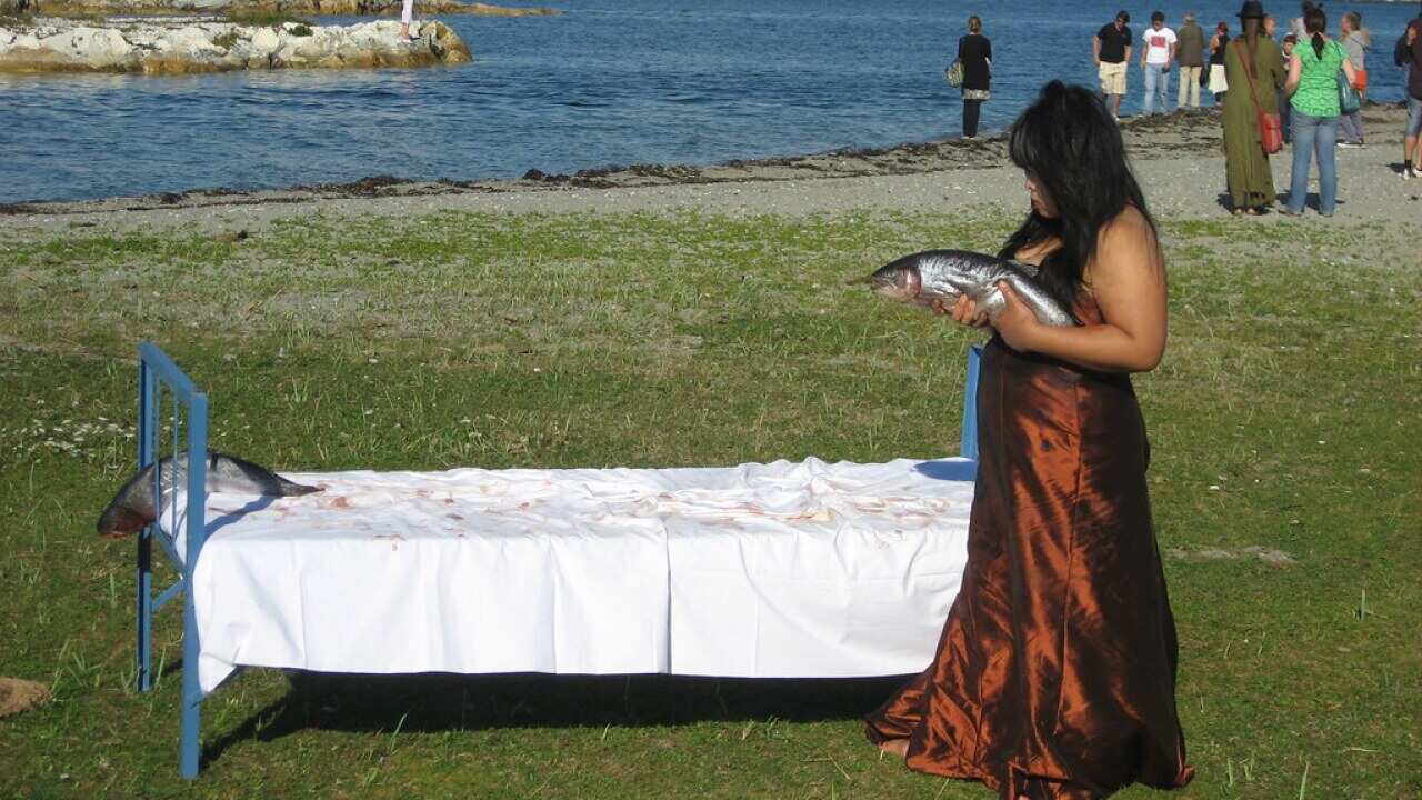 An Indonesian performing artist Melati Suyodarmo in one of her creation.