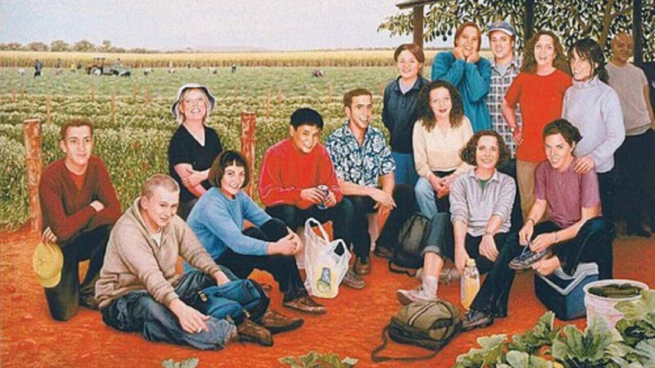 A portrait by Josonia Palaitis depicts the 15 backpackers killed in the Childers fires (Supplied).jpg