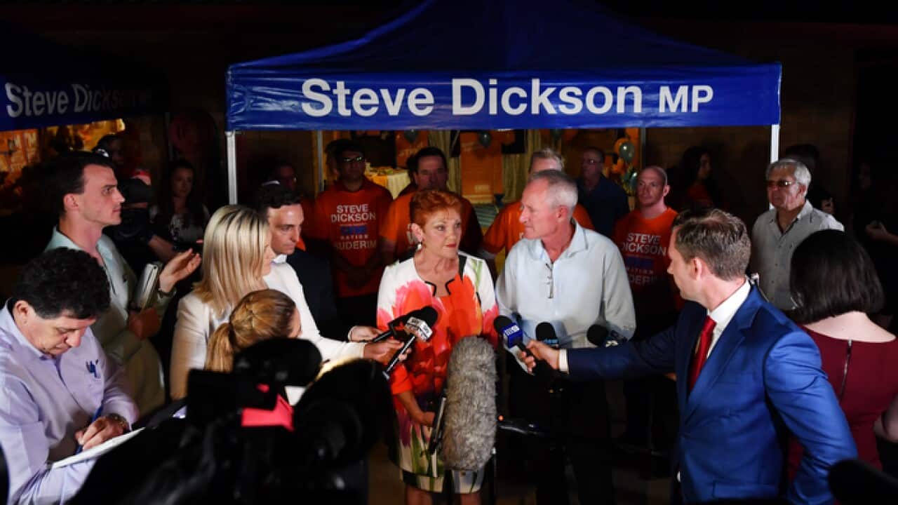 One Nation leader Pauline Hanson and former Queensland One Nation leader Steve Dickson during the 2017 Queensland election campaign