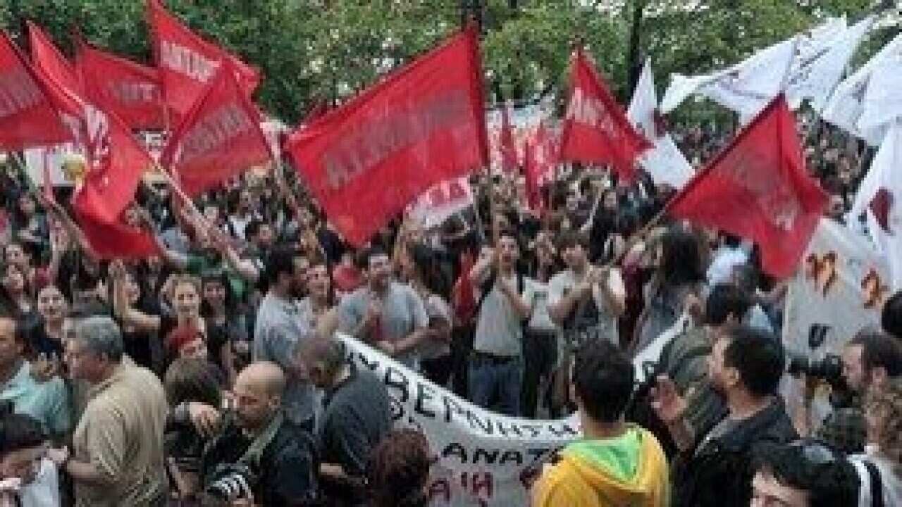 Protesters at the ERT headquarters in an Athens suburb