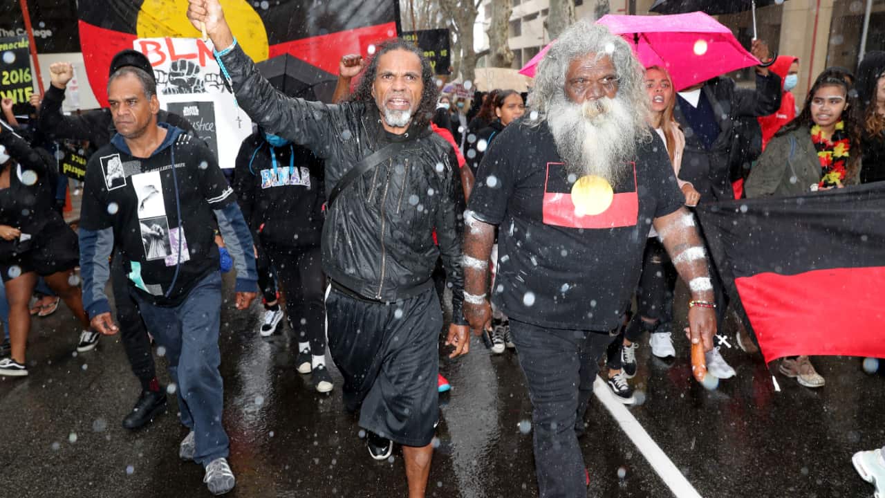 Protesters participate in a Black Lives Matter rally in Perth.